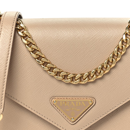 Prada Saffiano Soft Calfskin Metal Triangle Logo Envelope Chain Shoulder Bag Cammeo 8 of 10