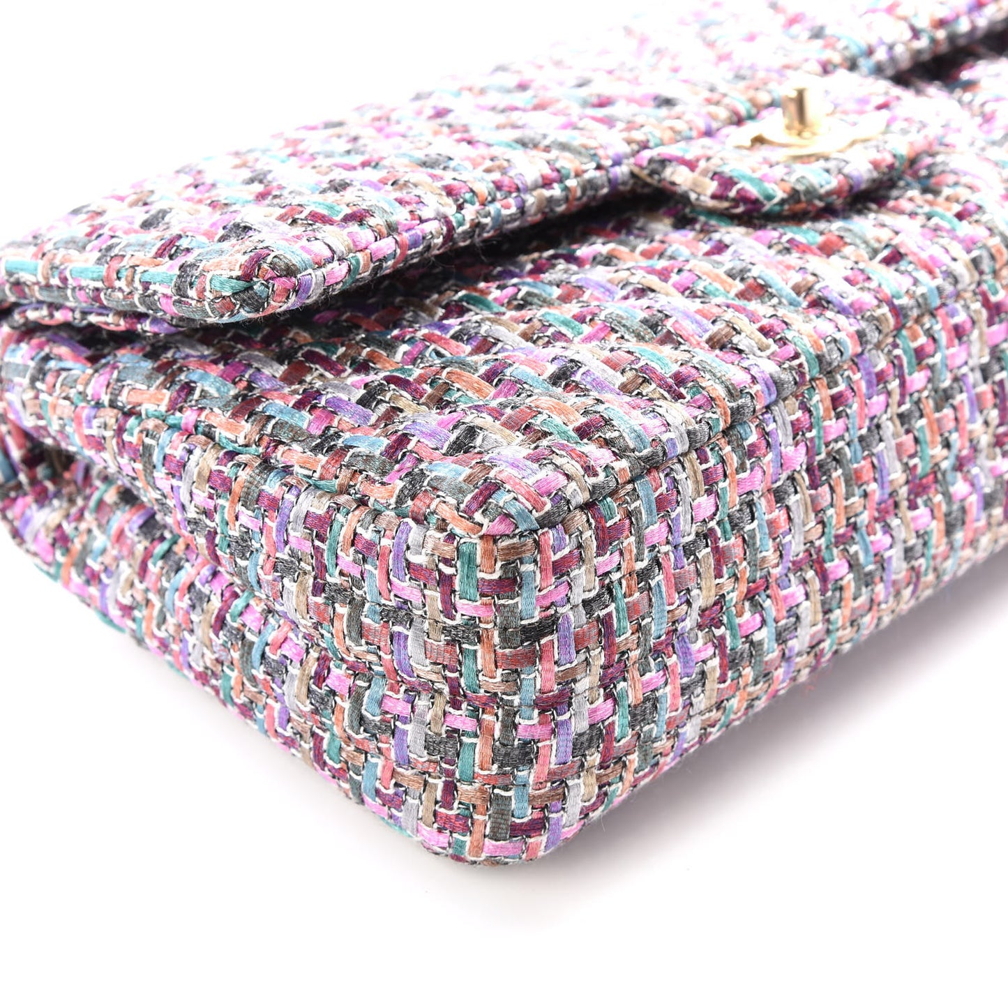 Tweed Quilted Medium Double Flap Burgundy Lilac Multicolor