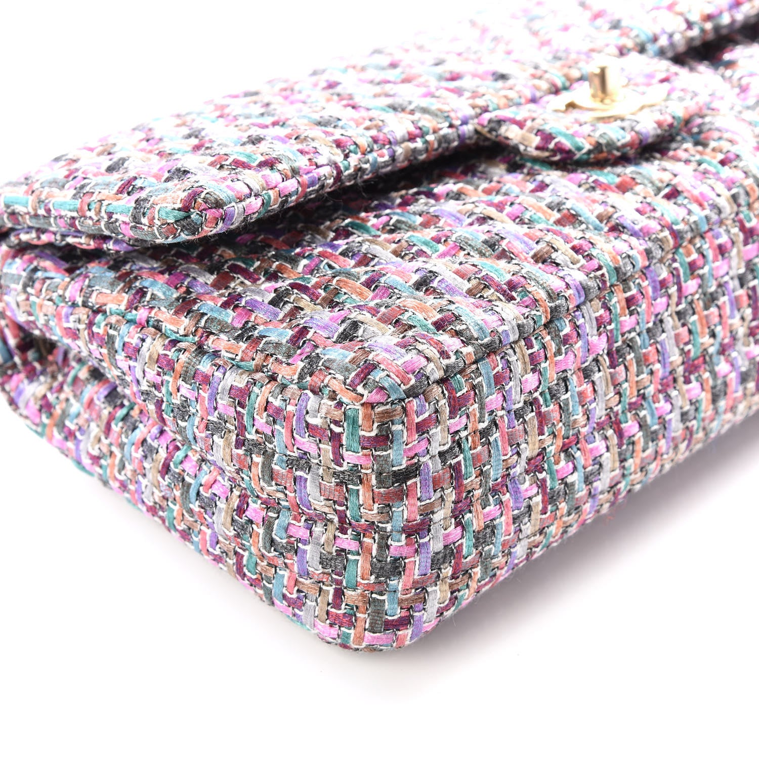 Chanel Tweed Quilted Medium Double Flap Burgundy Lilac Multicolor 5 of 11