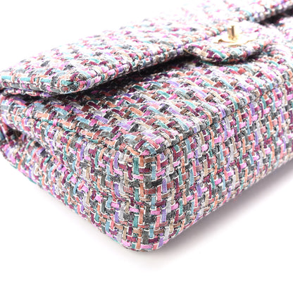 Chanel Tweed Quilted Medium Double Flap Burgundy Lilac Multicolor 5 of 11