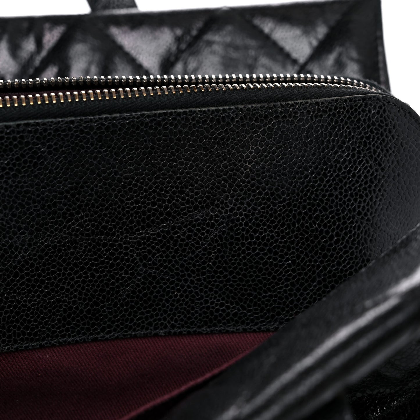 Crumpled Grained Calfskin Quilted CC Crave Tote Black