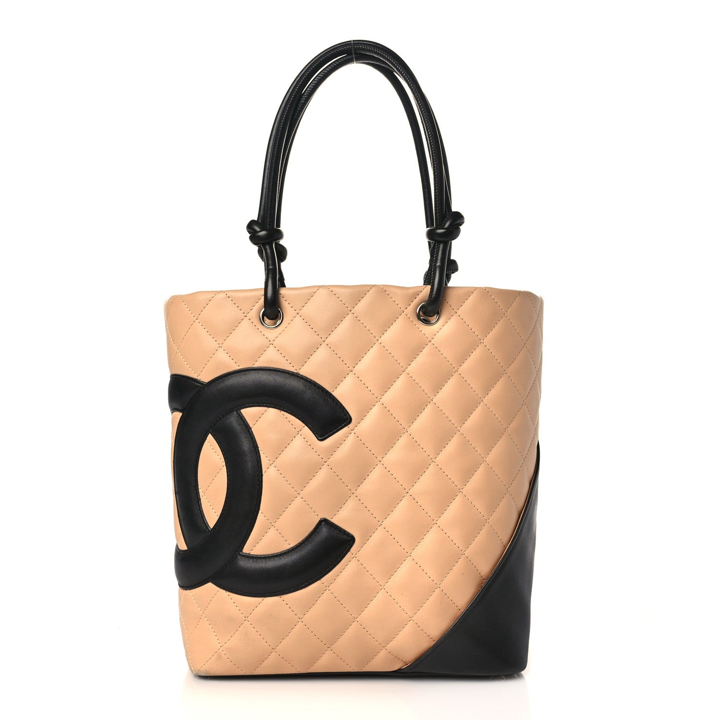 Calfskin Quilted Medium Cambon Tote Beige Black