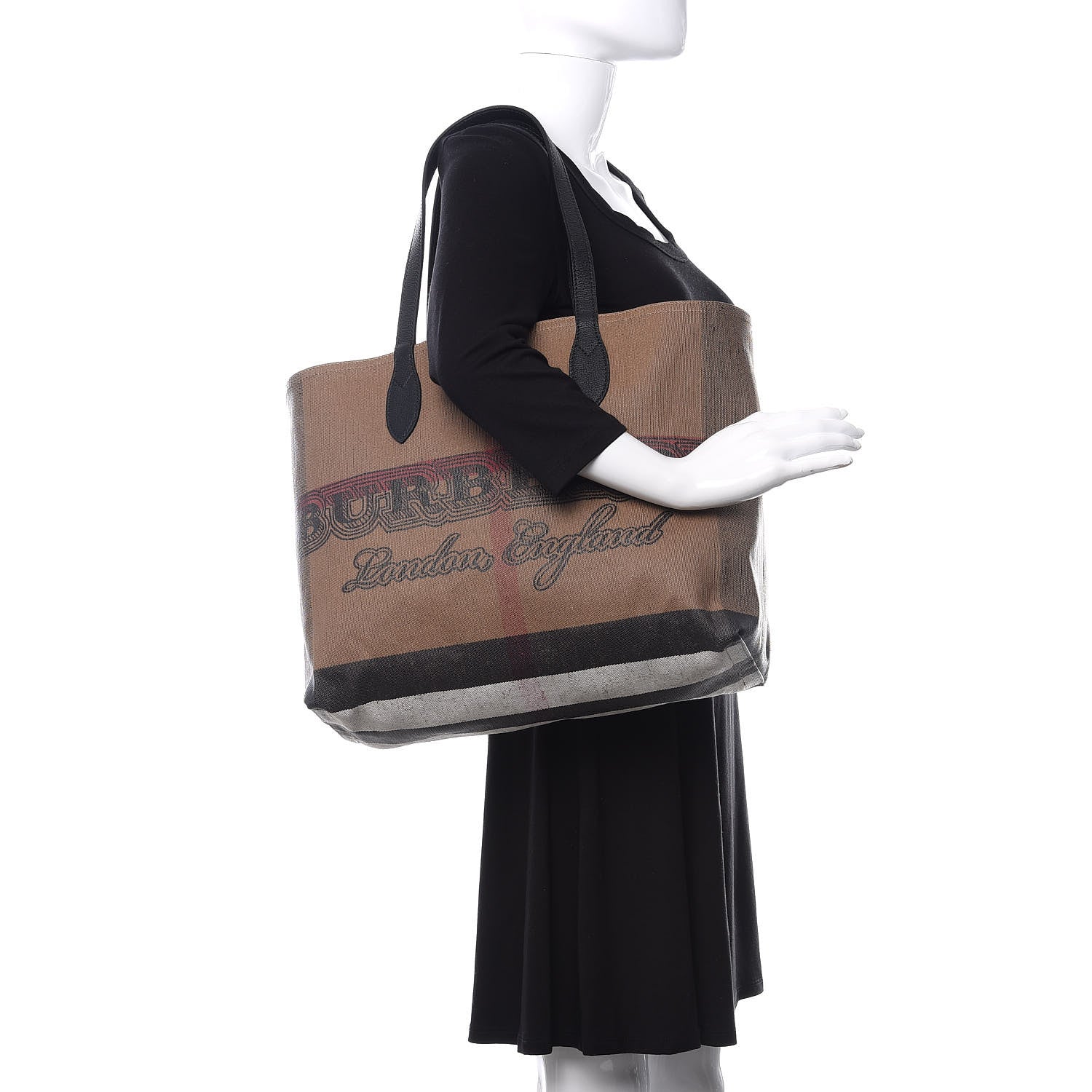 Burberry Coated Canvas Mega Check Medium Doodle Tote Black 2 of 8