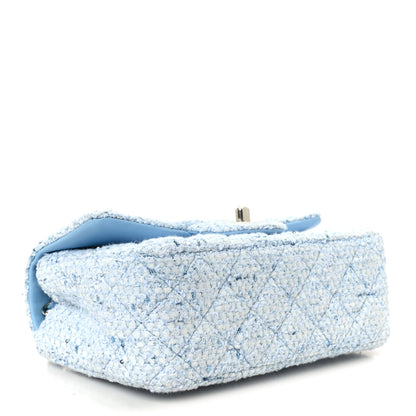 Chanel Tweed Quilted Mini Rectangular Flap Blue White Silver 4 of 12