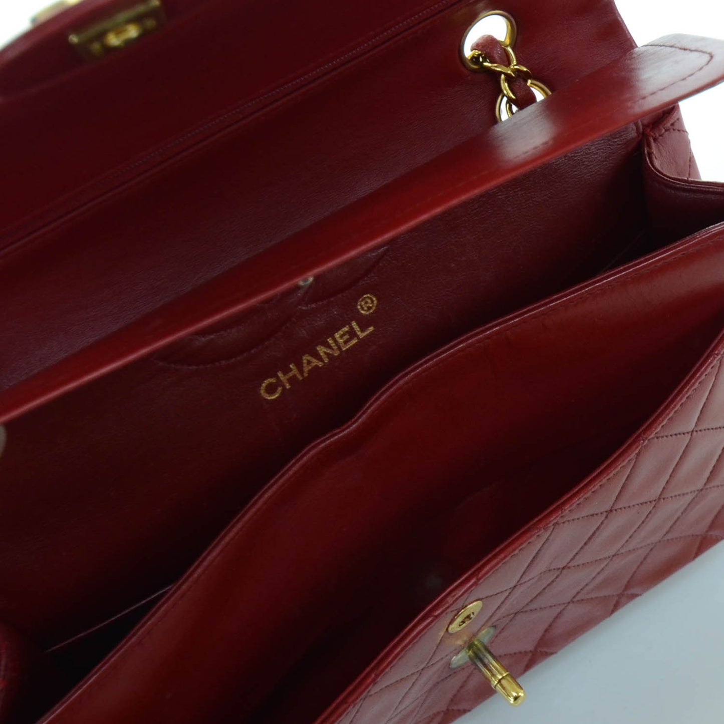Lambskin Quilted Medium Double Flap Red