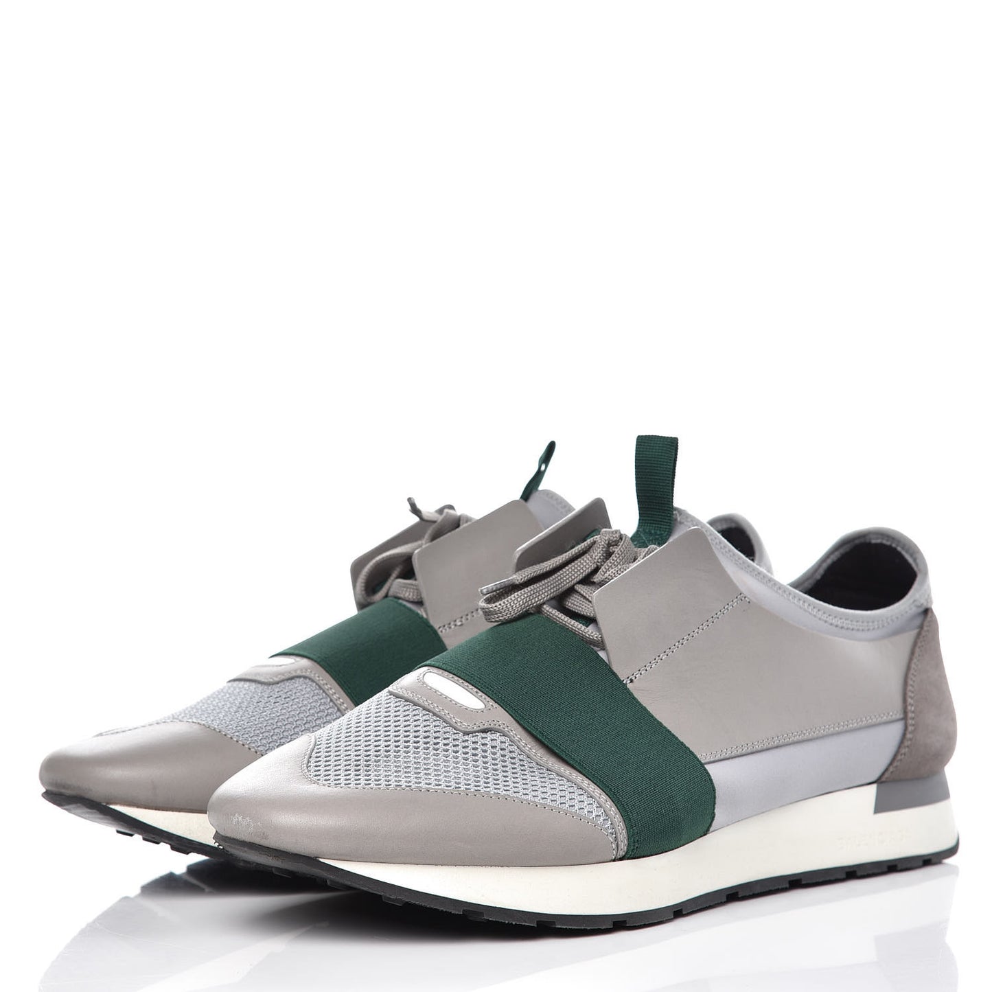 Mesh Calfskin Neoprene Suede Mens Race Runner Sneakers 46 Grey Green