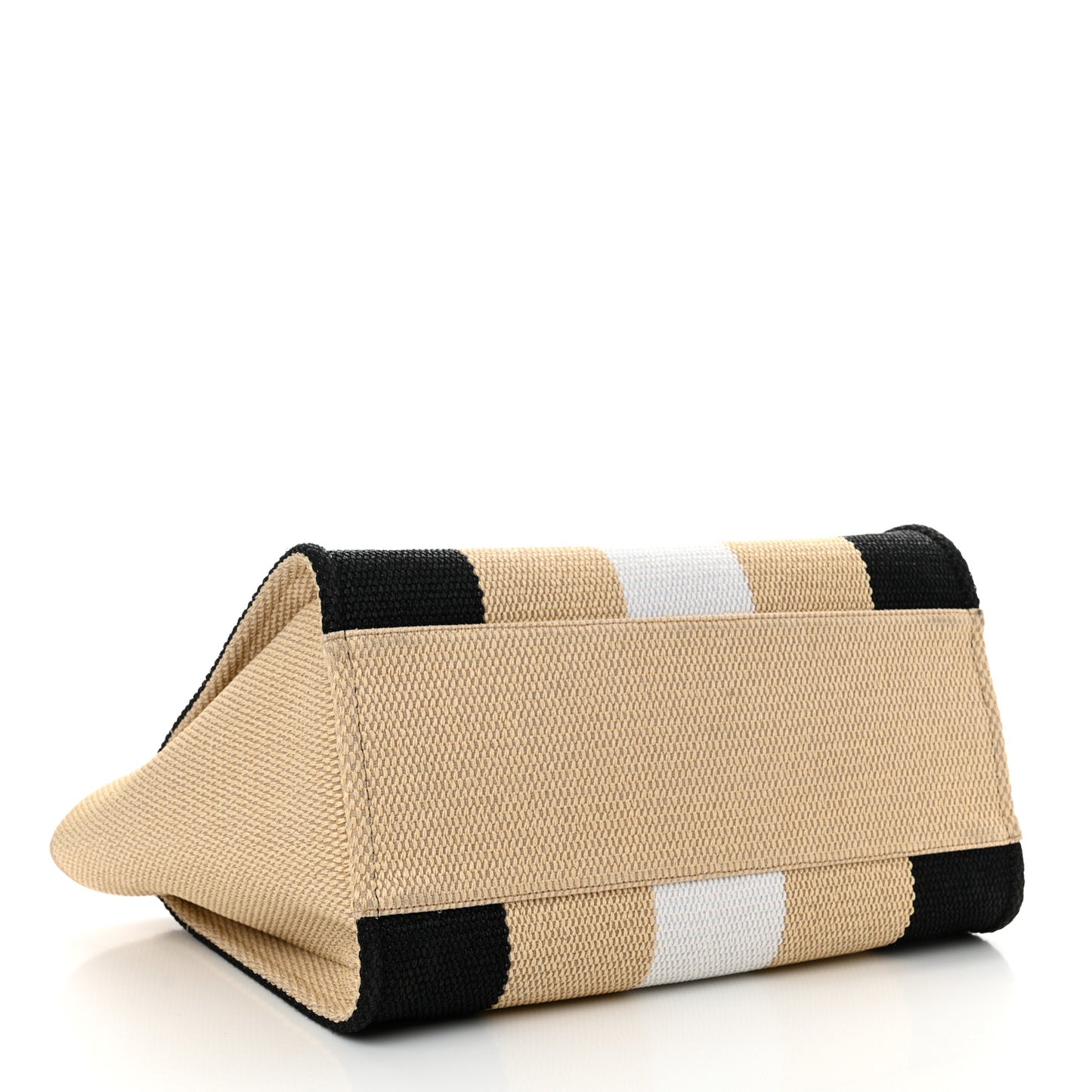 Straw Raffia Calfskin Striped Medium Deauville Tote Black Beige Ivory