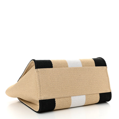 Chanel Straw Raffia Calfskin Striped Medium Deauville Tote Black Beige Ivory 4 of 15