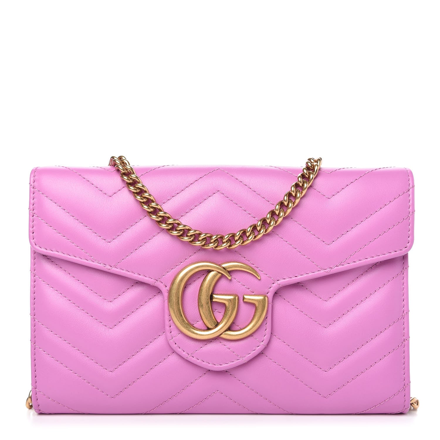 Gucci Calfskin Matelasse Mini GG Marmont Chain Wallet Candy Mousse 1 of 9