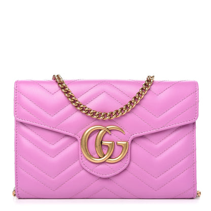 Gucci Calfskin Matelasse Mini GG Marmont Chain Wallet Candy Mousse 1 of 9