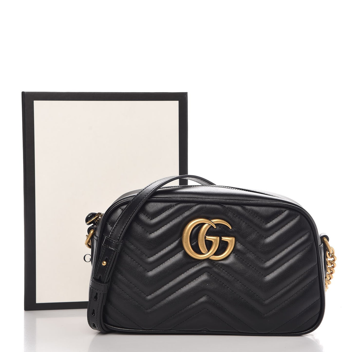 Calfskin Matelasse Small GG Marmont Chain Shoulder Bag Black