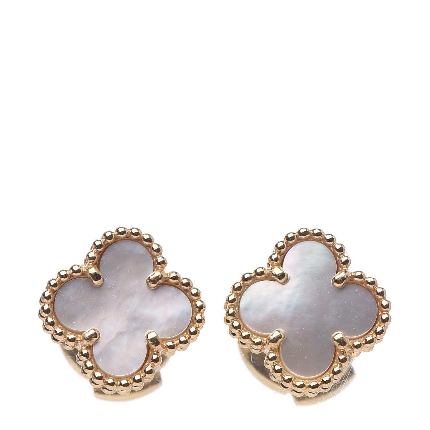 Van Cleef & Arpels 18K Yellow Gold Mother of Pearl Sweet Alhambra Earrings 1 of 5