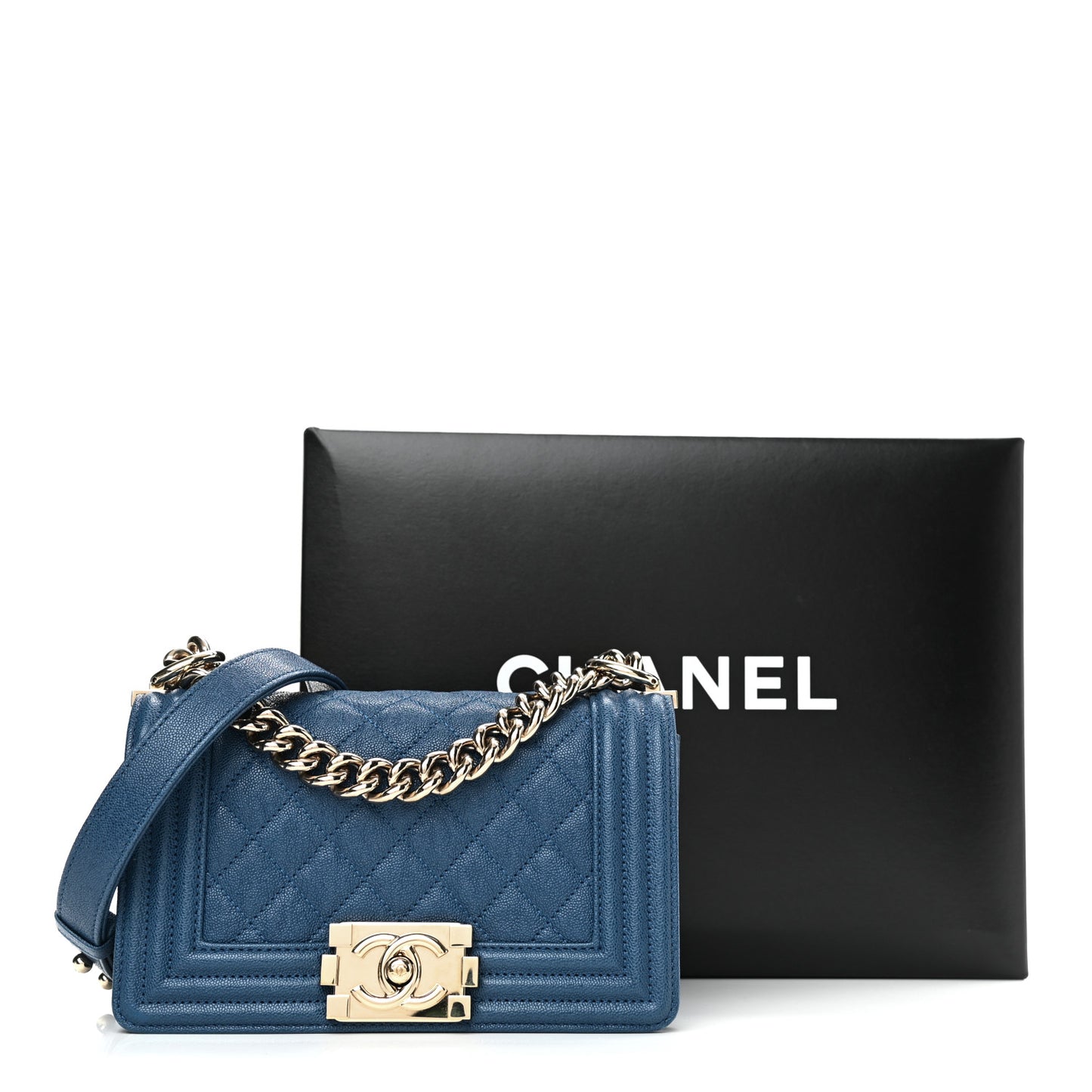 Caviar Quilted Small Boy Flap Blue