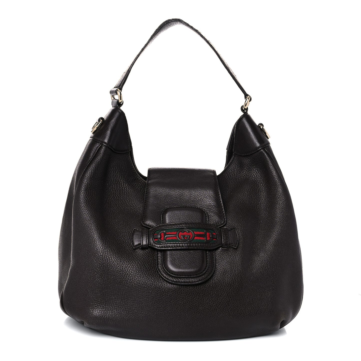 Calfskin Web Medium Dressage Hobo Coffee Brown