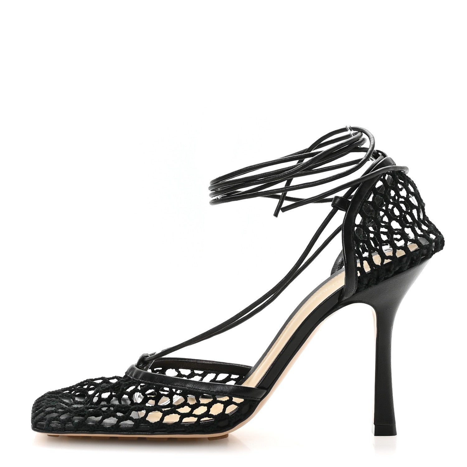Bottega Veneta Mesh Nappa Stretch Ankle Tie Sandals 40 Black 1 of 8