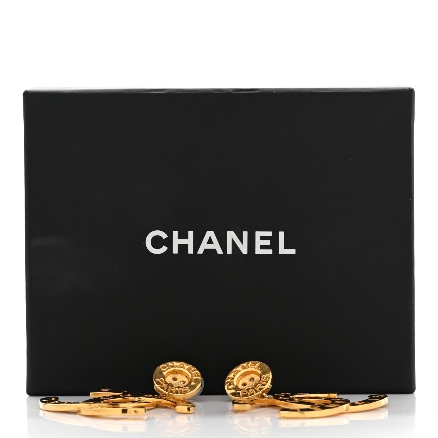 Metal Large Paris Button Earrings Gold