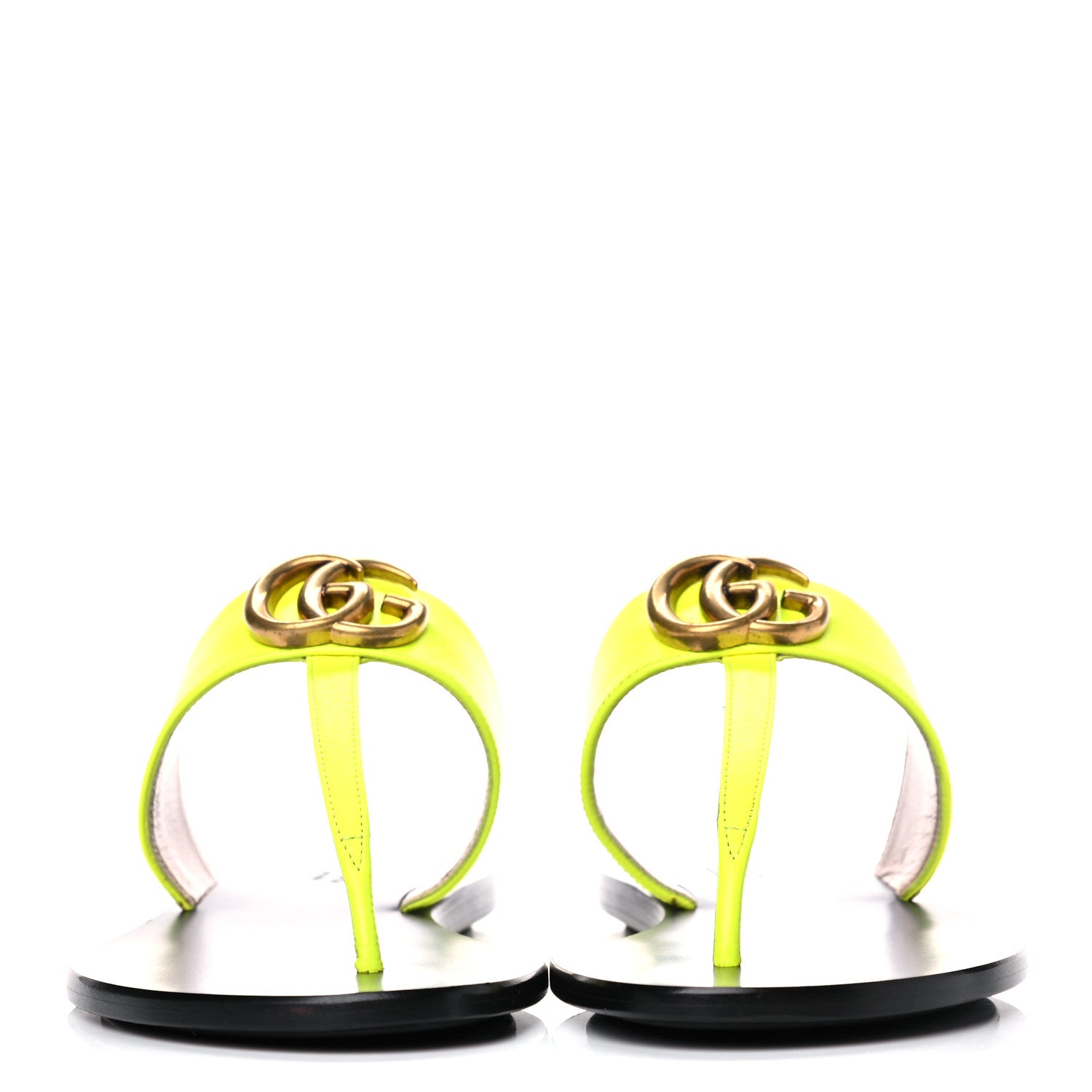 Gucci Calfskin GG Marmont Thong Sandals 37 Yellow Fluo 2 of 10