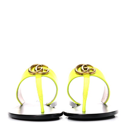 Gucci Calfskin GG Marmont Thong Sandals 37 Yellow Fluo 2 of 10