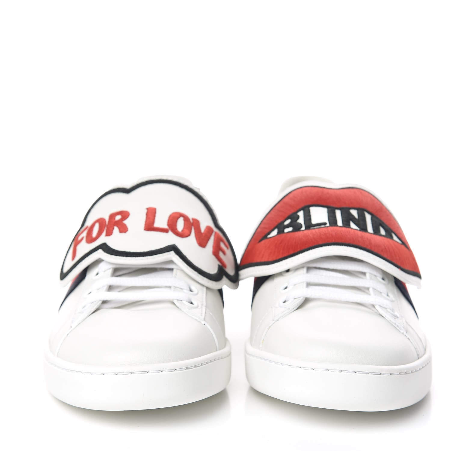 Gucci Calfskin Ayers Web Blind for Love Embroidered Womens Ace Sneakers 36.5 White 2 of 10