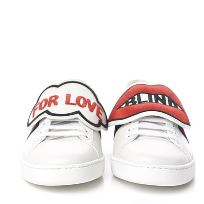 Gucci Calfskin Ayers Web Blind for Love Embroidered Womens Ace Sneakers 36.5 White 2 of 10