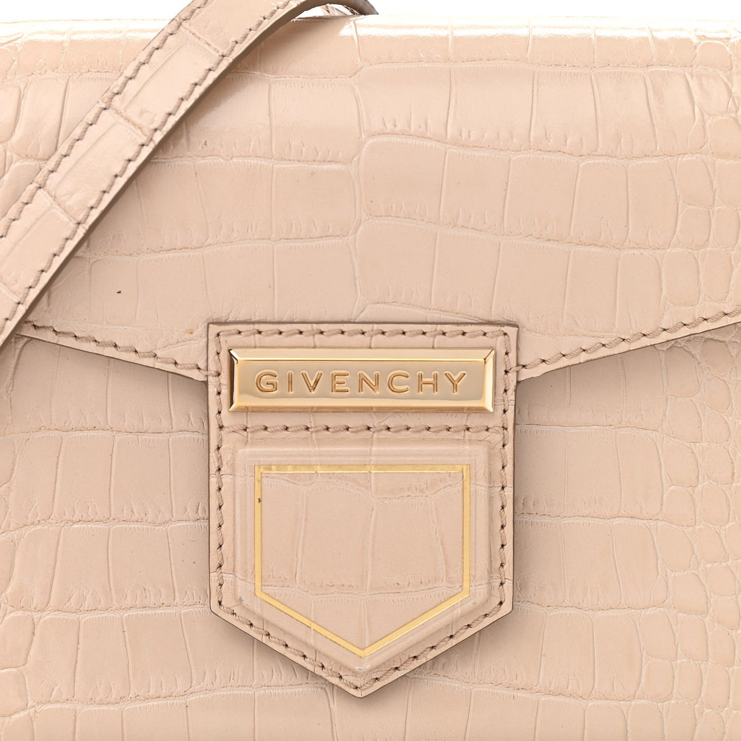 Calfskin Crocodile Embossed Mini Nobile Shoulder Bag Nude Pink