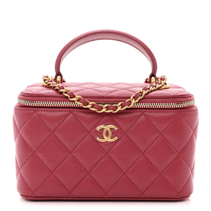 Chanel Lambskin Quilted Small Top Handle Vanity Case With Chain Dark Pink 1 of 11