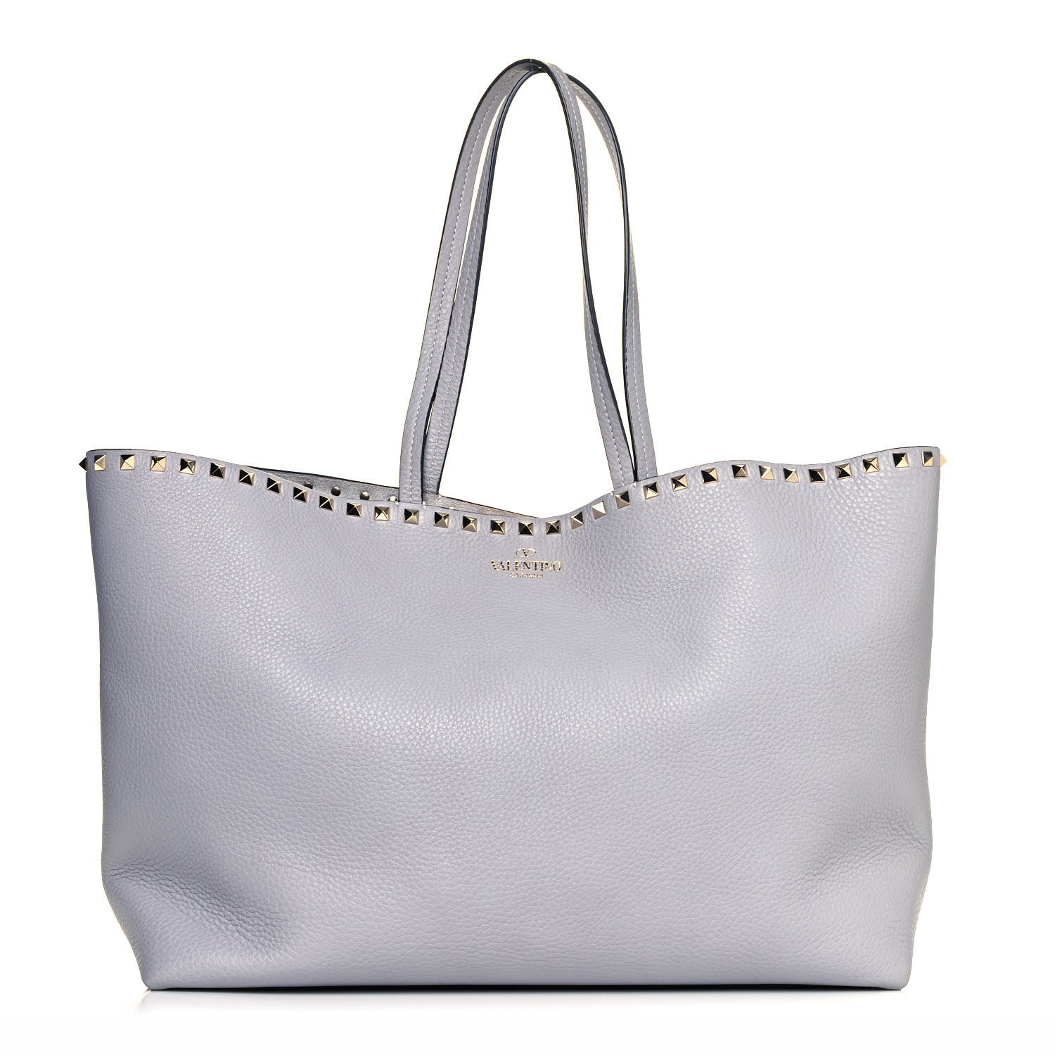 Valentino Garavani Grained Calfskin Rockstud Shoulder Tote Pastel Grey 1 of 11