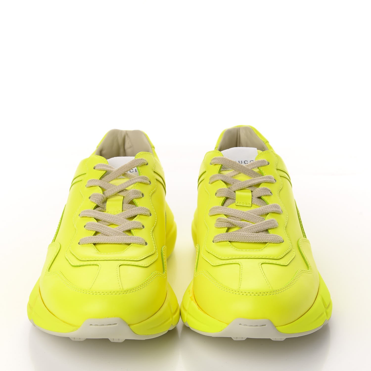 Gucci Calfskin Womens Rhyton Sneakers 38.5 Fluo Yellow 2 of 14