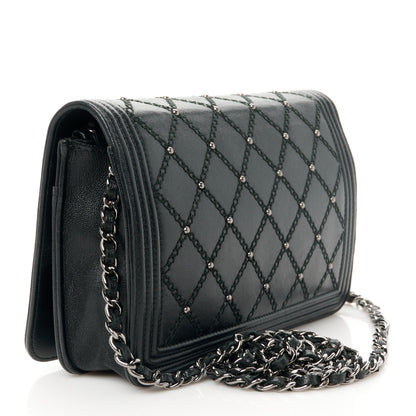 Chanel Calfskin Quilted Studded Boy Wallet On Chain WOC Black 3 of 11