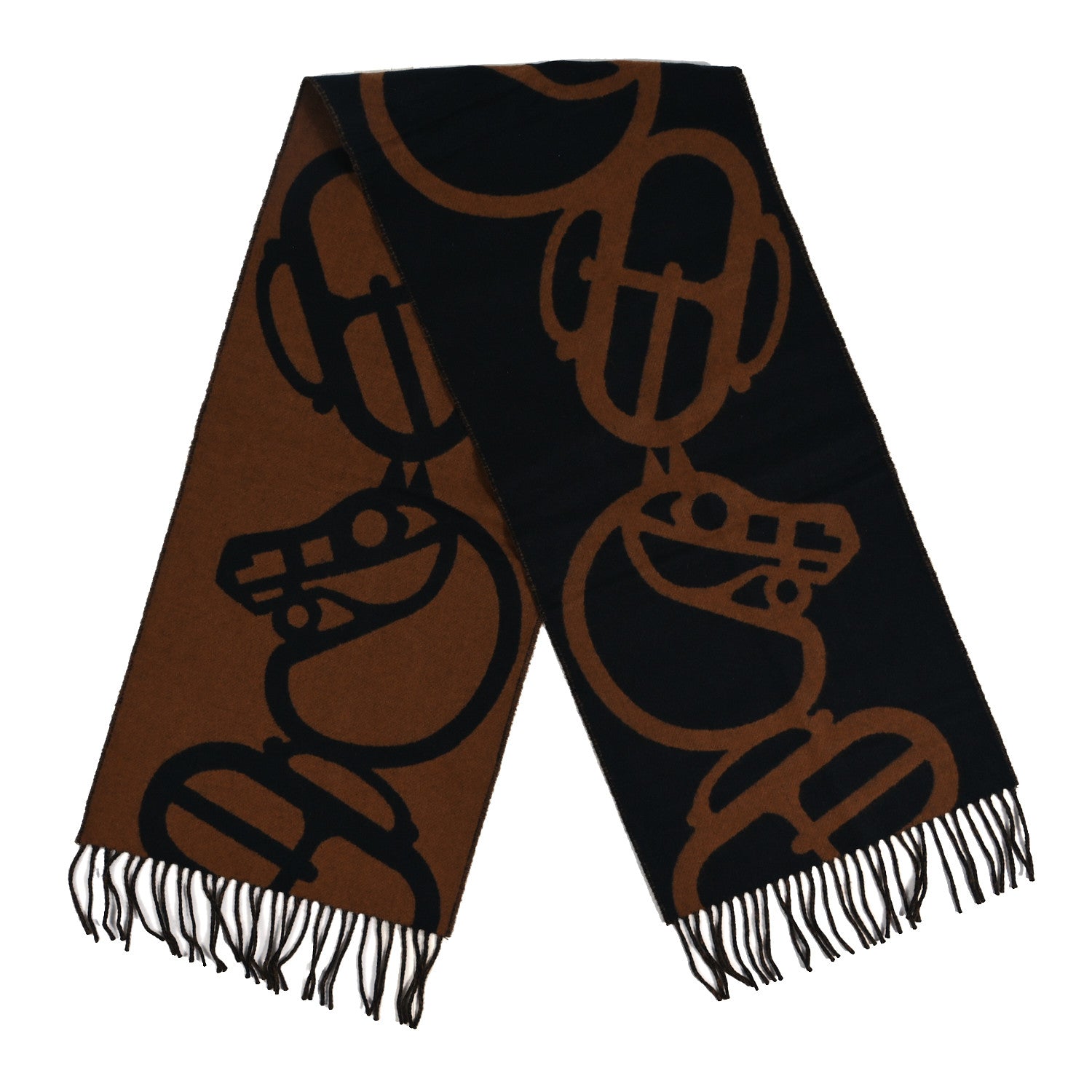 Hermes Cashmere Boucles et Camails Muffler Marine Caramel 2 of 3