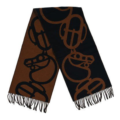 Hermes Cashmere Boucles et Camails Muffler Marine Caramel 2 of 3