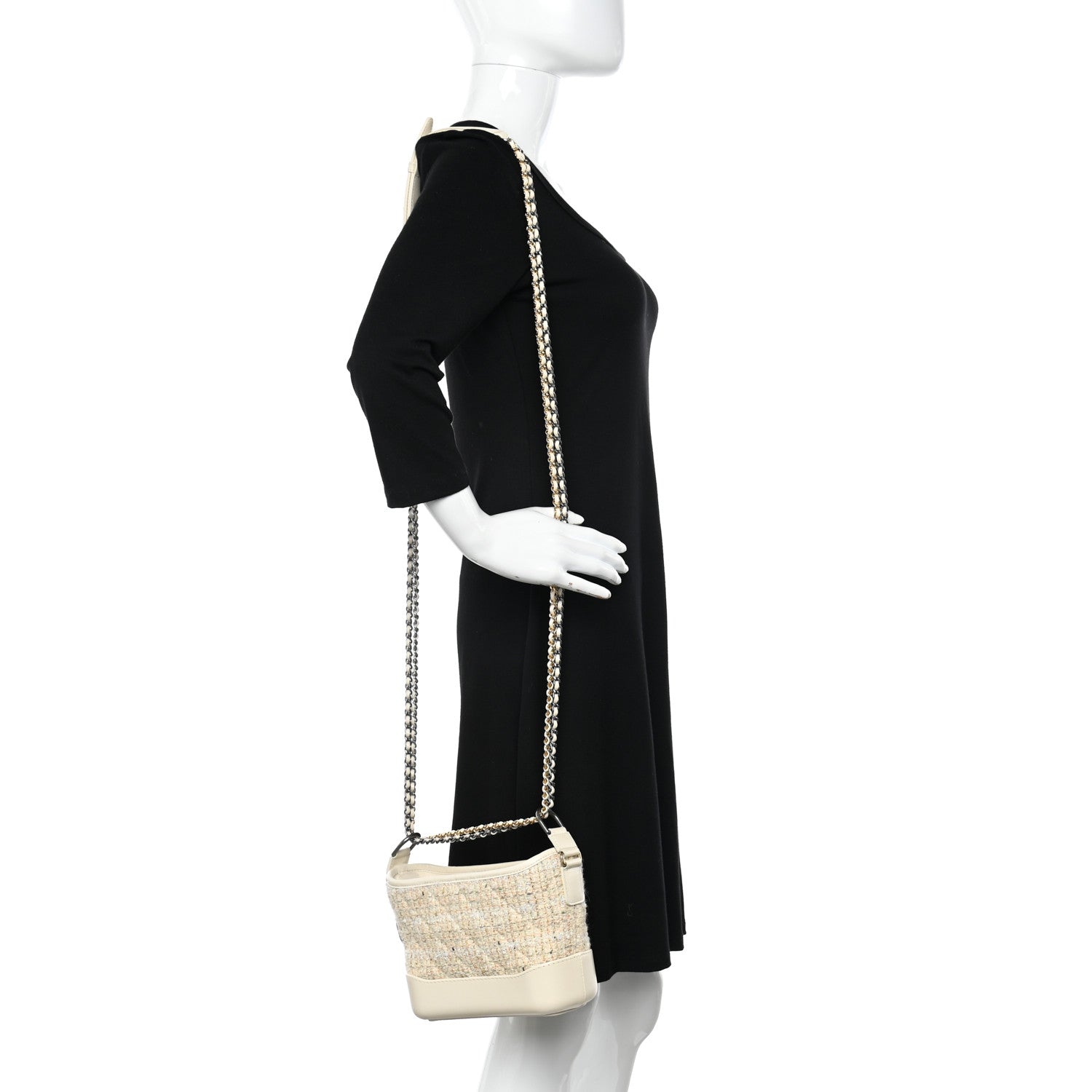 Chanel Tweed Calfskin Quilted Small Gabrielle Hobo Beige Ivory 2 of 9