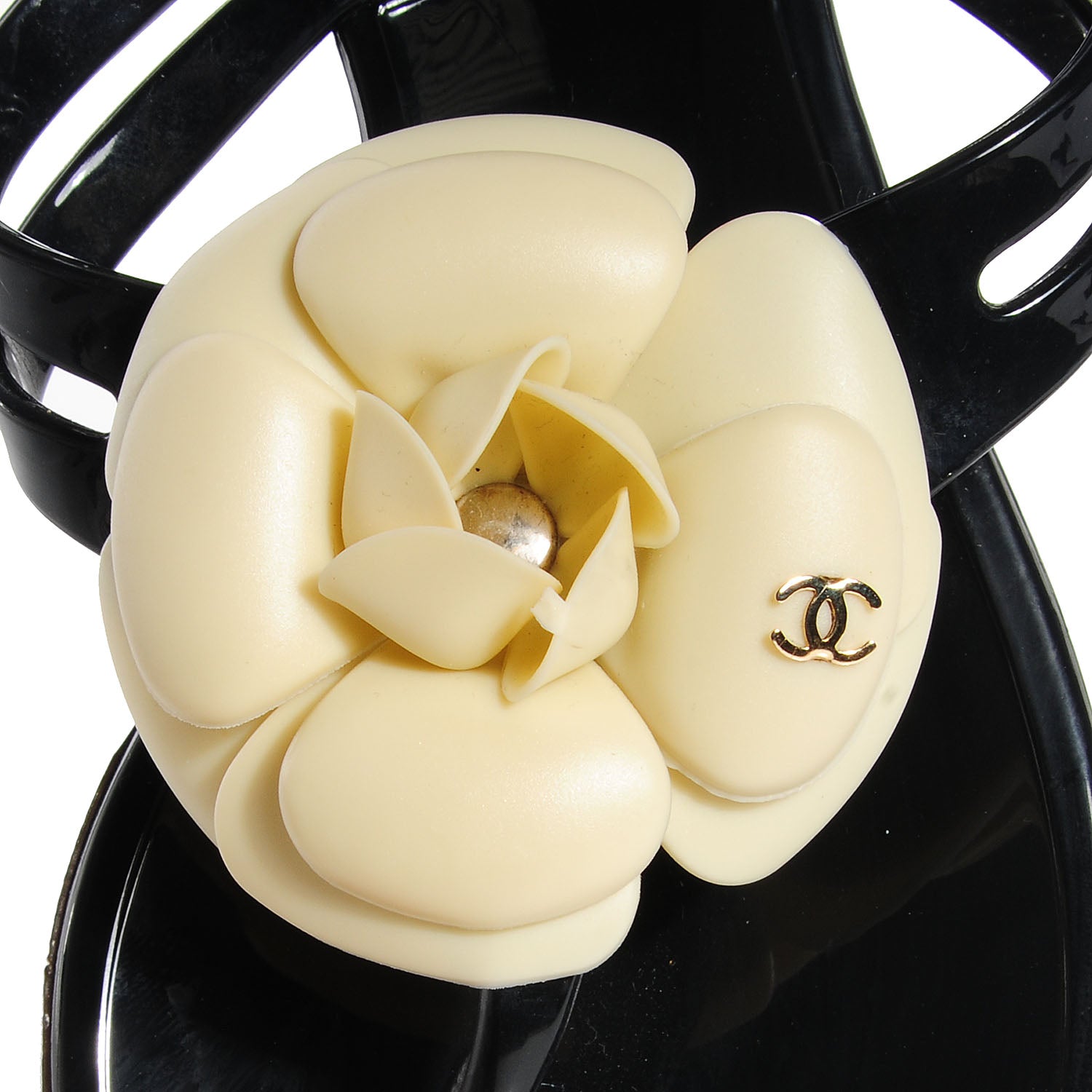 Chanel Jelly Camellia Thong Sandals 38 Black White 8 of 8