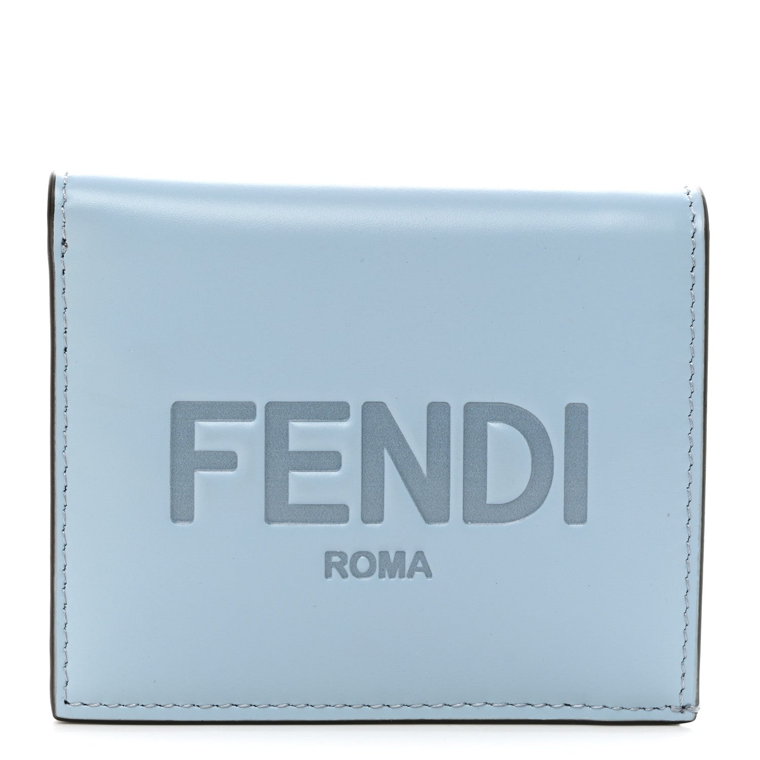 Fendi Vitello King Tamponato Logo Embossed Card Holder Wallet Azzurro Baby 1 of 8