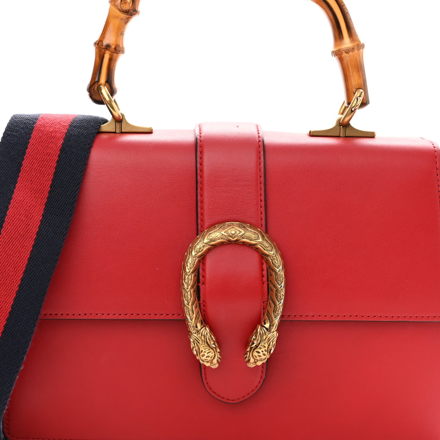 Gucci Moon Calfskin Web Medium Dionysus Bamboo Top Handle Bag Hibiscus Red 8 of 12