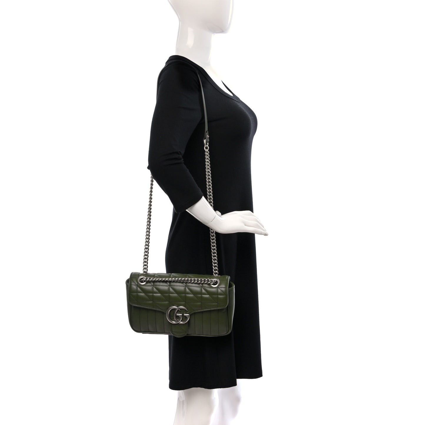 Calfskin Matelasse Aria Small GG Marmont Shoulder Bag Military Wood