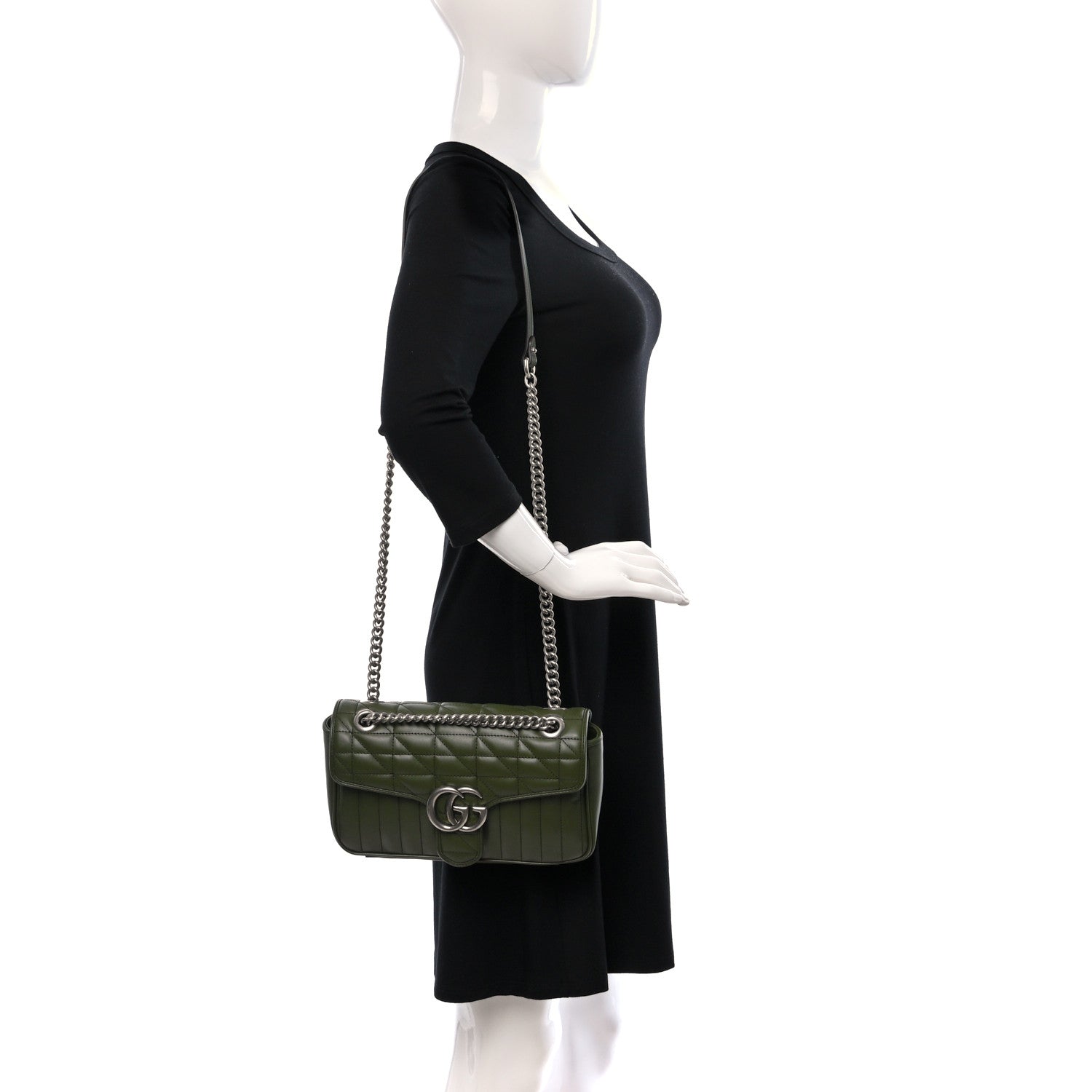 Gucci Calfskin Matelasse Aria Small GG Marmont Shoulder Bag Military Wood 2 of 9