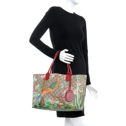 Gucci GG Supreme Monogram Tian Medium Shopping Tote Beige Multicolor Red 2 of 9