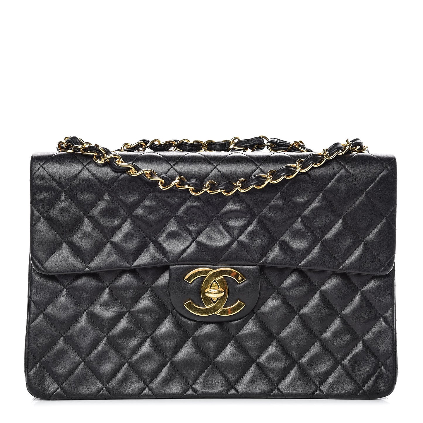 Lambskin Quilted XL Jumbo Single Flap Black