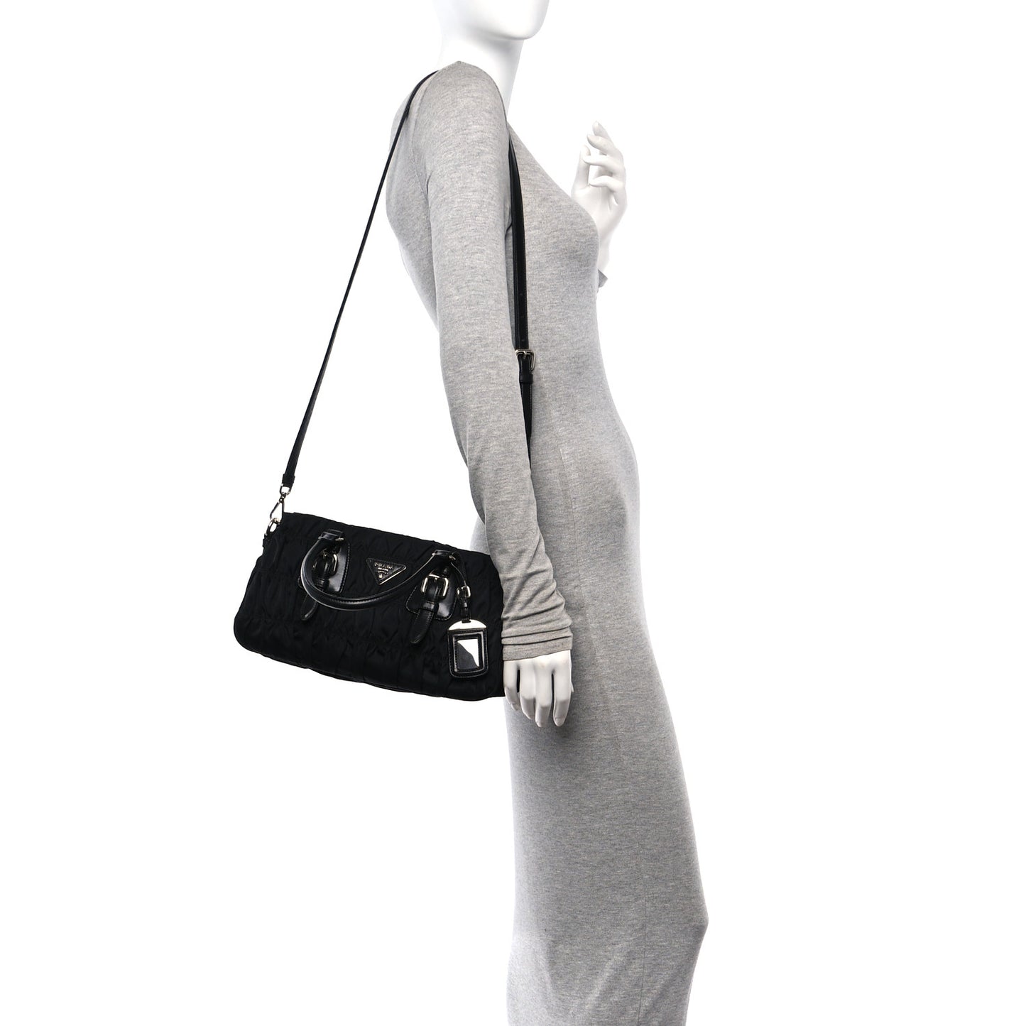 Tessuto Nylon Gaufre Shopping Satchel Black