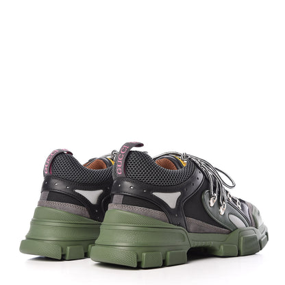 Gucci X SEGA Mesh Suede Calfskin Mens Flashtrek Sneakers 9 Loess Black Olive Green 4 of 8