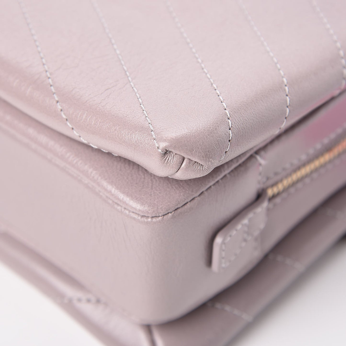 Lambskin Chevron Stitched Envelope Flap Light Grey