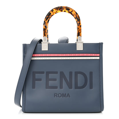 Fendi Vitello King Plexiglass Logo Embossed Small Fendi Sunshine Shopper Tote Mirto 1 of 10