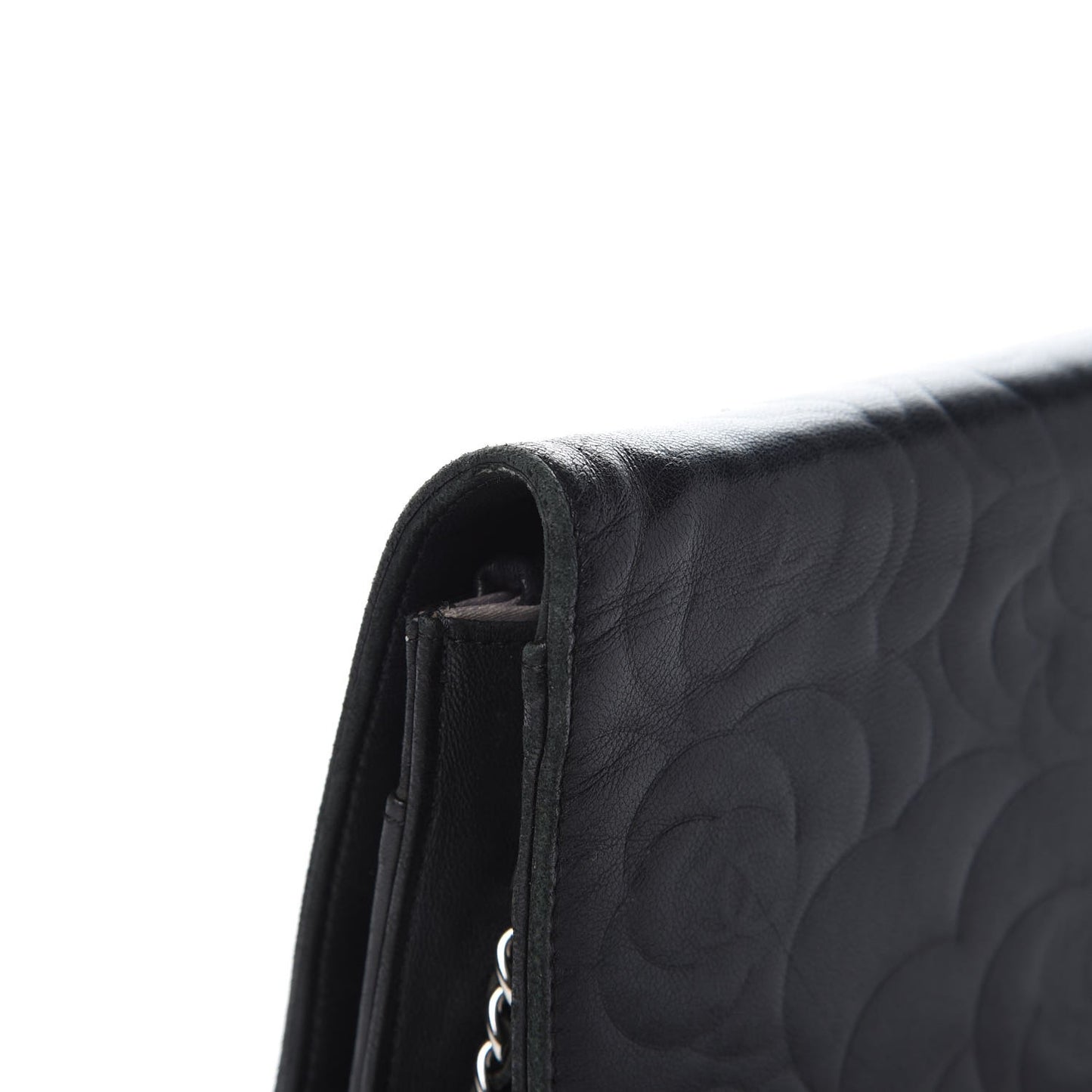 Lambskin Camellia Embossed Wallet On Chain WOC Black
