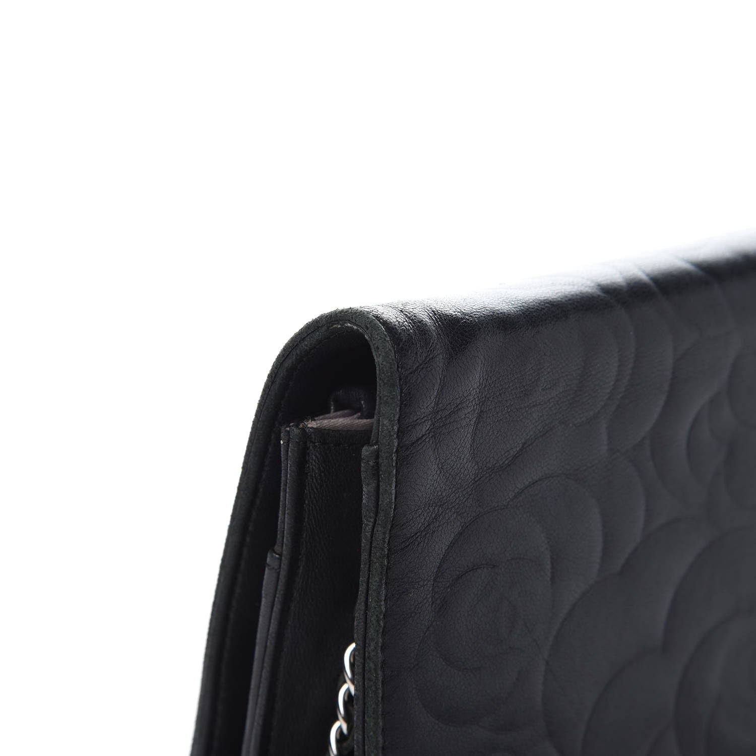 Chanel Lambskin Camellia Embossed Wallet On Chain WOC Black 9 of 11