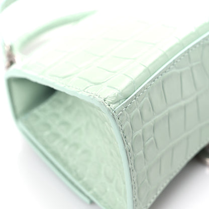 Balenciaga Shiny Calfskin Crocodile Embossed Hourglass Top Handle Bag XS Light Green 11 of 13