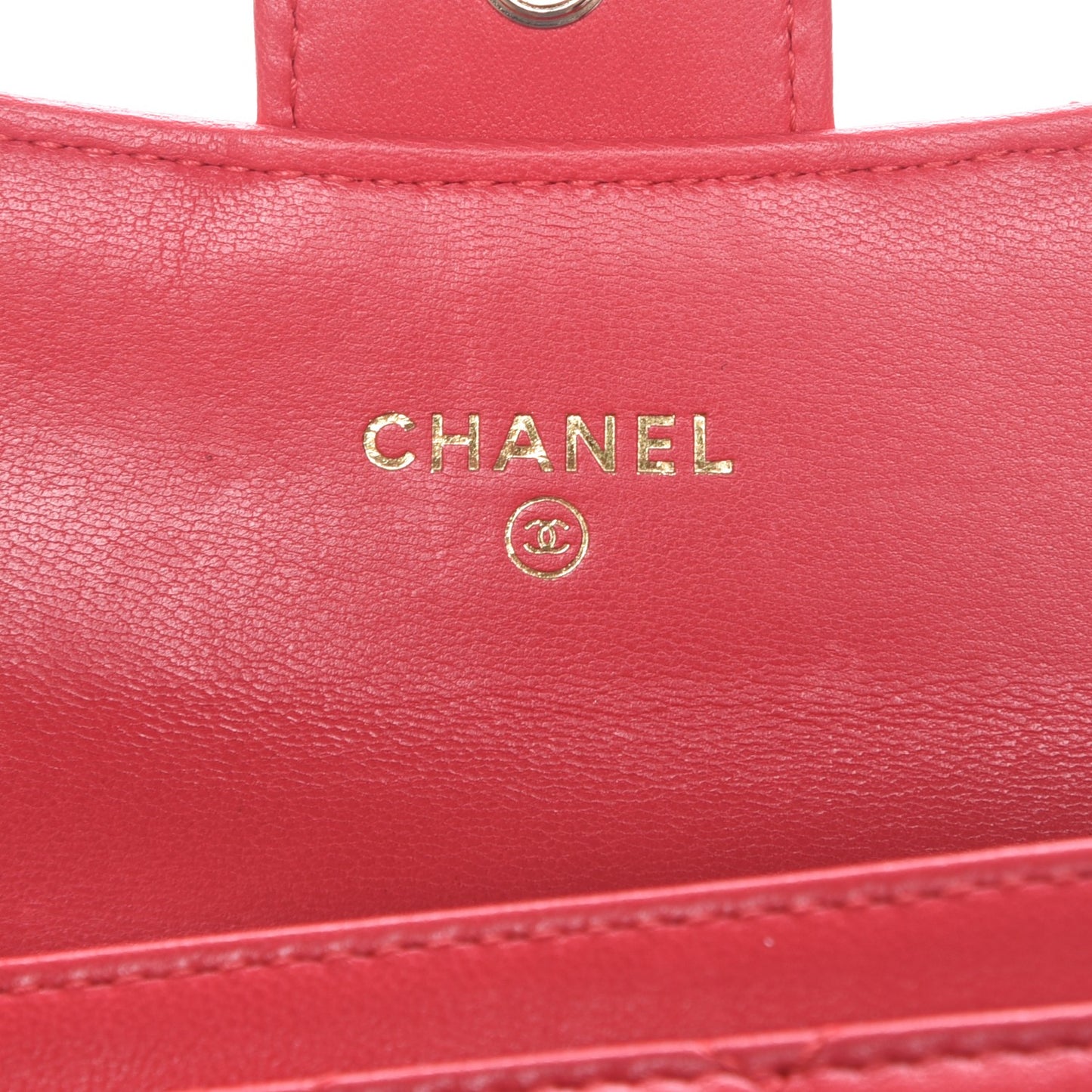 Lambskin Quilted Card Holder Light Red