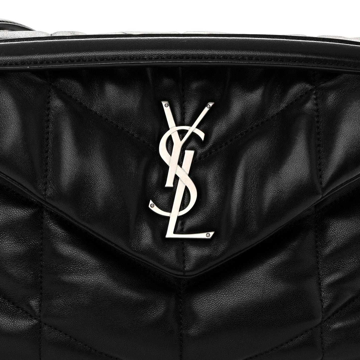 Lambskin Quilted Small Loulou Puffer Monogram Chain Satchel Black