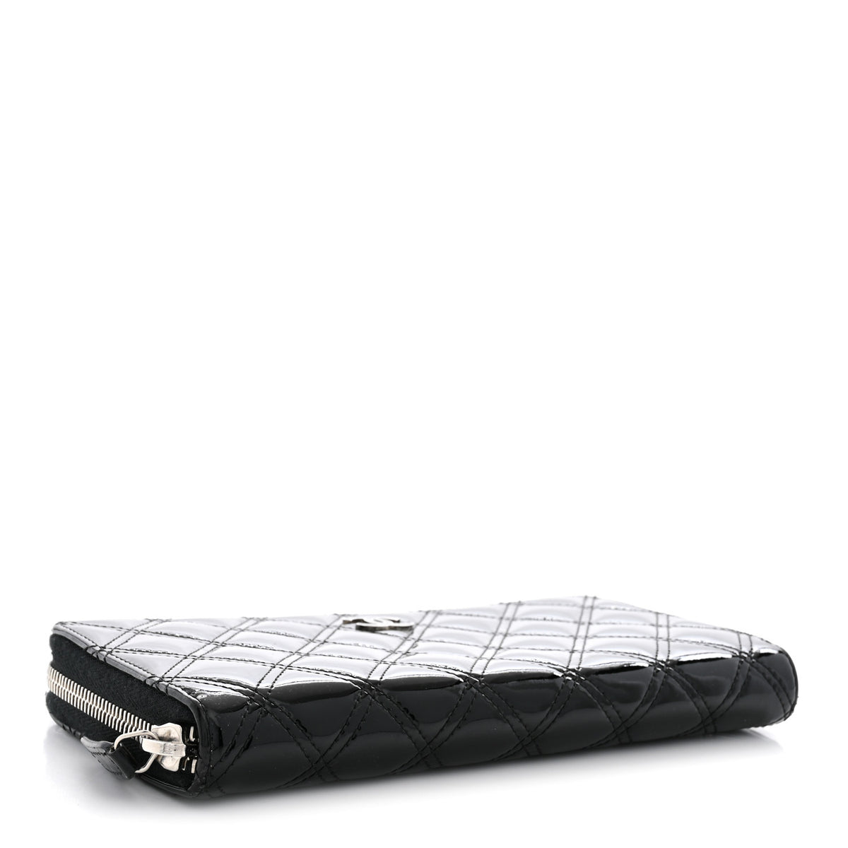 Chanel Patent Quilted Large Gusset Zip Around Wallet Black 4 of 8