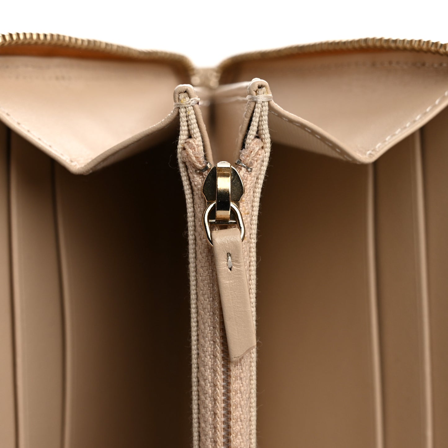 Shiny Goatskin Quilted 19 Long Zipped Around Wallet Beige